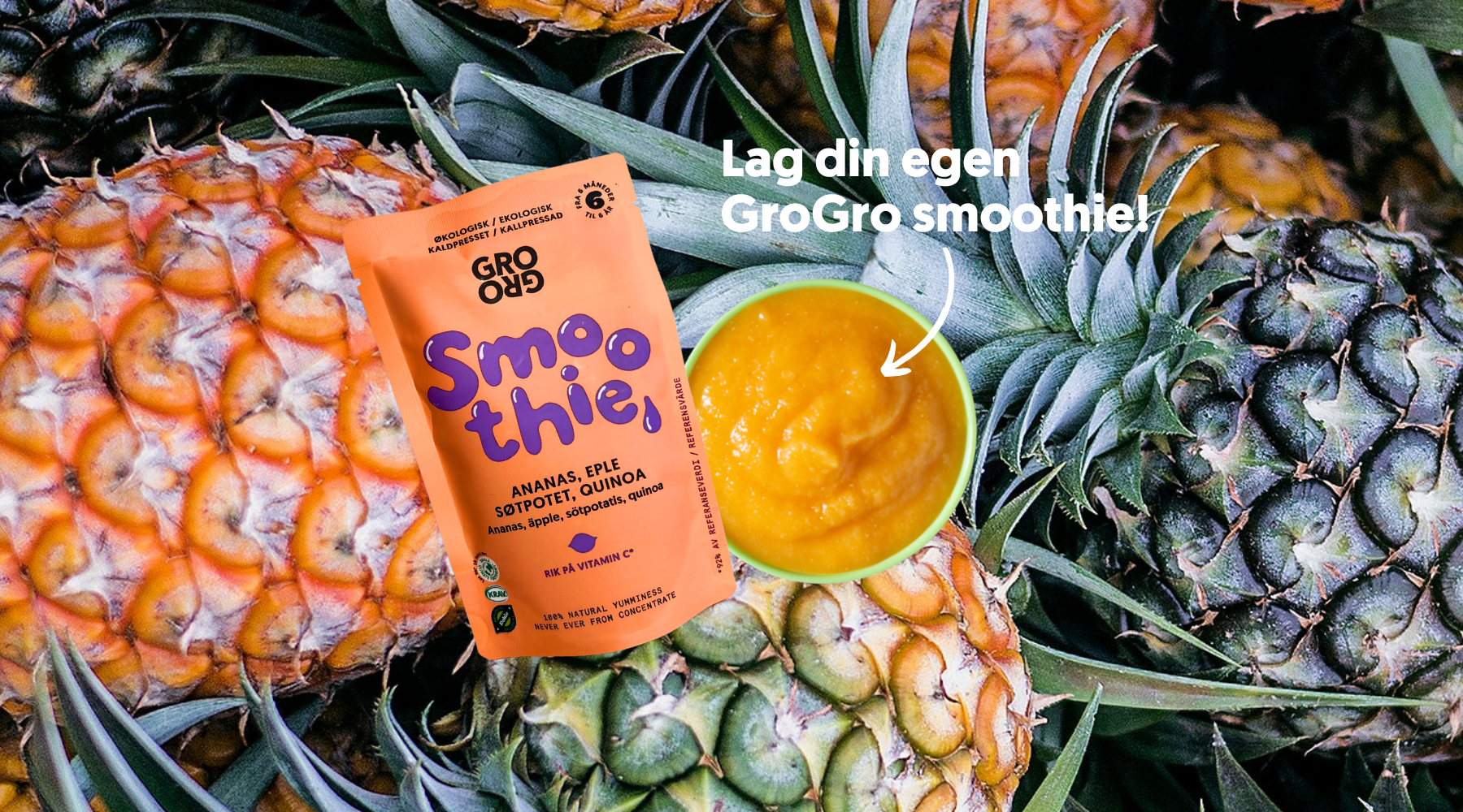 Hjemmelaget GroGro smoothie med ananas og søtpotet